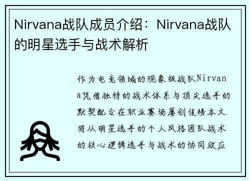 Nirvana战队成员介绍:Nirvana战队的明星选手与战术解析