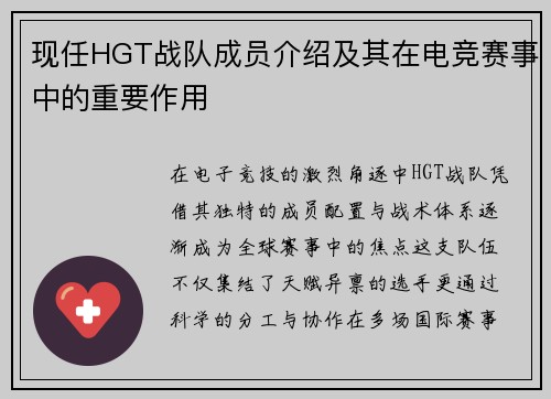 现任HGT战队成员介绍及其在电竞赛事中的重要作用